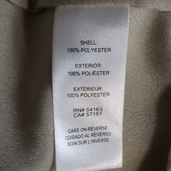 CALVIN KLEIN Blouse, L, Champagne/Black, Long Tab Sleeves, Zipper Neck - Picture 13 of 14